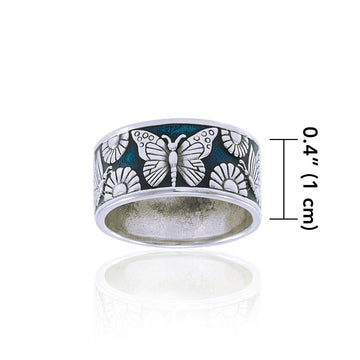 In a multicolored world of flowers and butterflies ~ Sterling Silver Jewelry Ring TRI104 - Jewelry